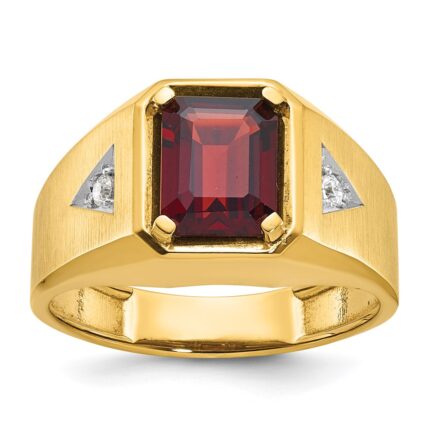 14k IBGoodman Men's Polished and Satin Garnet and 1/15 carat Diamond Complete Ring