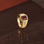 14k IBGoodman Men's Polished and Satin Garnet and 1/15 carat Diamond Complete Ring - Image 9