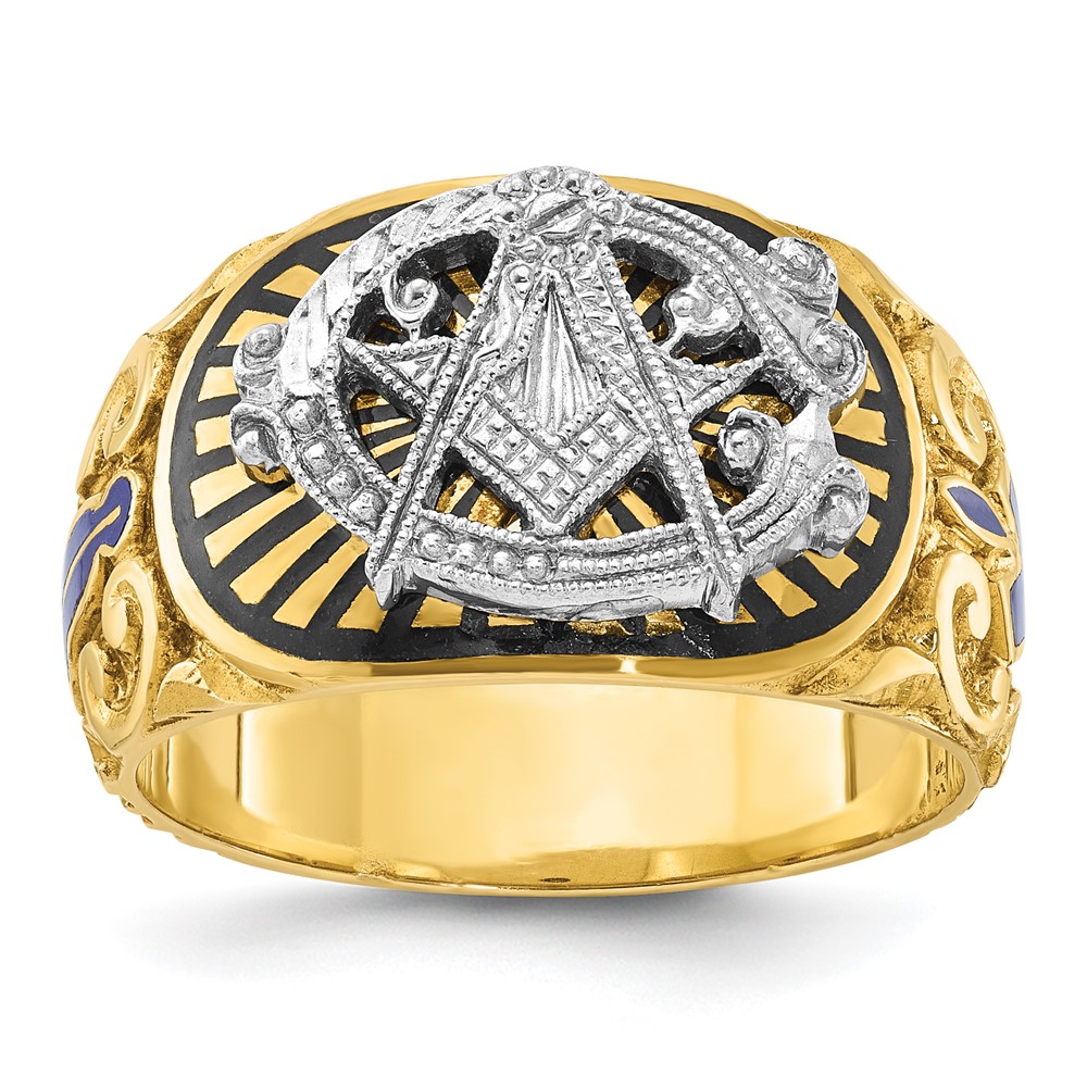 B57660-4YW.jpg IBGoodman 14k Two-tone Men's Polished and Textured with Multi-color Enamel Blue Lodge Master Masonic Ring - Image 1