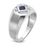 14k White Gold IBGoodman Men's Created Sapphire and 1/20 carat Diamond Satin Complete Ring - Image 8
