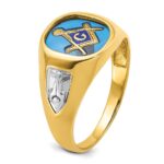 IBGoodman 10k with White Rhodium Men's Polished and Textured with Lab Created Sapphire Blue Lodge Master Masonic Ring - Image 8