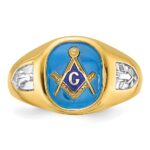 IBGoodman 14k with White Rhodium Men's Polished and Textured with Lab Created Sapphire Blue Lodge Master Masonic Ring - Image 6