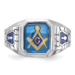 IBGoodman 14k White Gold Men's Polished and Textured Blue Lodge Master Masonic Ring Mounting - Image 4