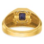 14k IBGoodman Men's Created Sapphire and 1/20 carat Diamond Satin Complete Ring - Image 7