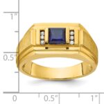14k IBGoodman Men's Created Sapphire and 1/20 carat Diamond Satin Complete Ring - Image 2