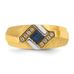 10k IBGoodman Men's Cr.Sapphire and Diamond Satin Complete Ring - Image 6