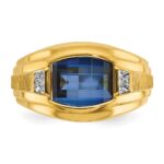 14k IBGoodman Men's Polished and Satin Created Sapphire and Diamond Complete Ring - Image 6