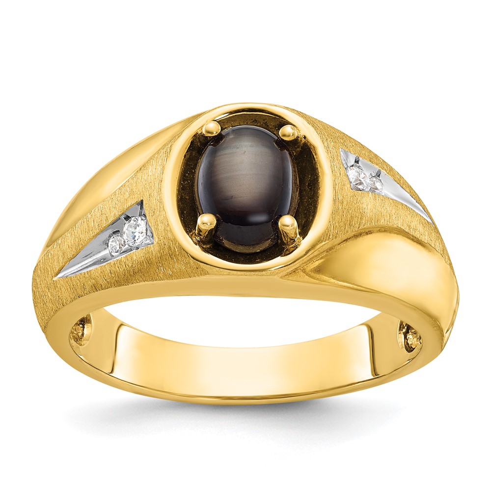 B57736-4YBSS_AA.jpg 14k IBGoodman Men's Satin Black Star Sapphire and 1/20 carat Diamond Complete Ring - Image 1