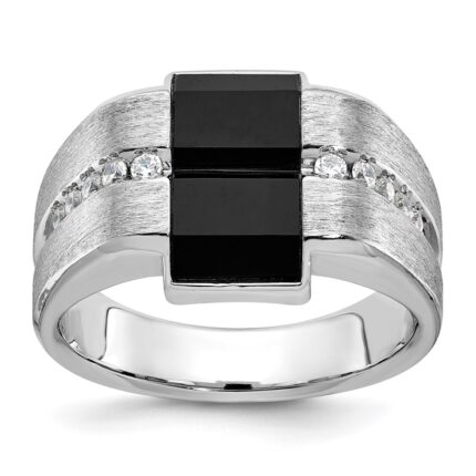 14k White Gold IBGoodman Men's Satin Onyx and 1/6 carat Diamond Complete Ring