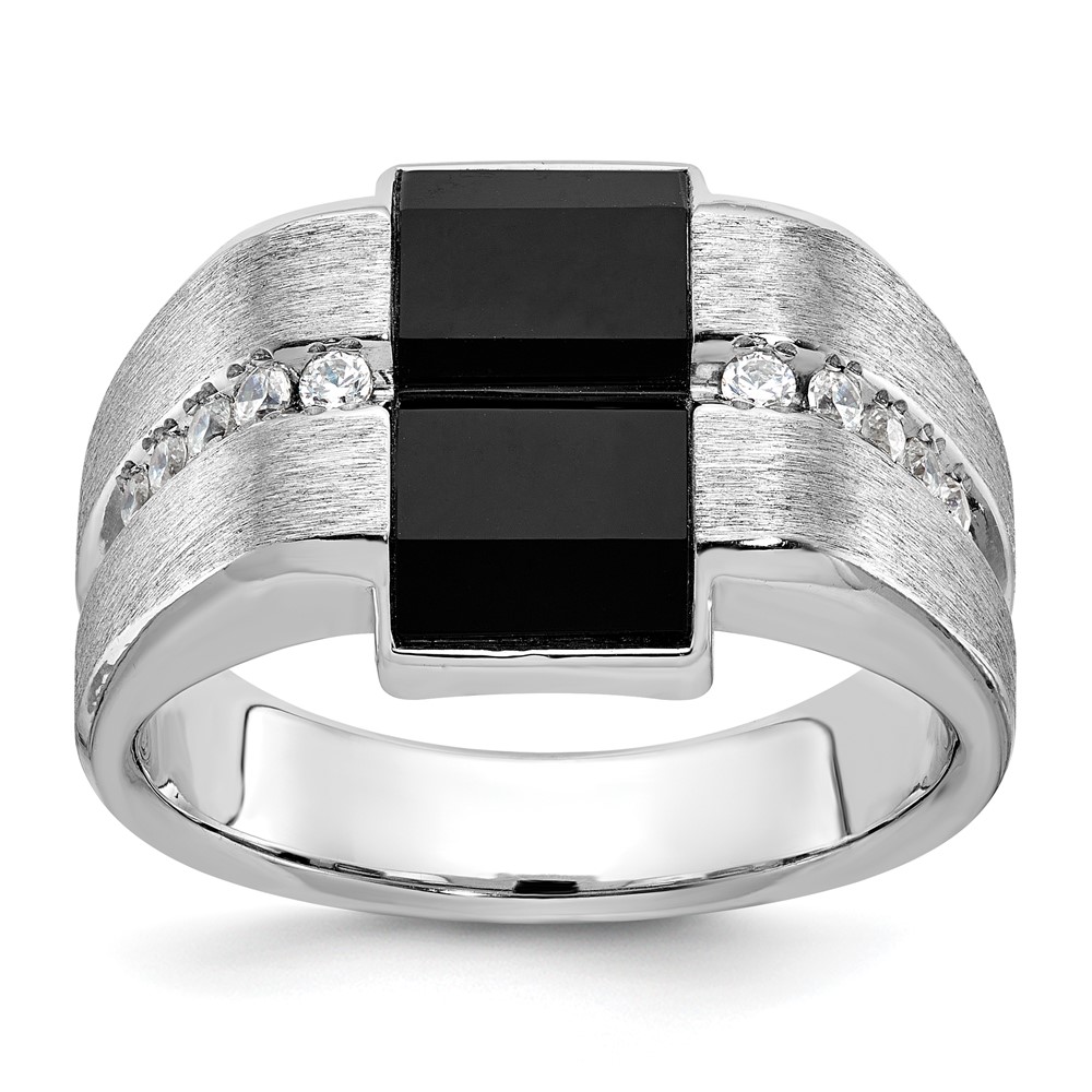 B57941-4WOX_AA.jpg 14k White Gold IBGoodman Men's Satin Onyx and 1/6 carat Diamond Complete Ring - Image 1