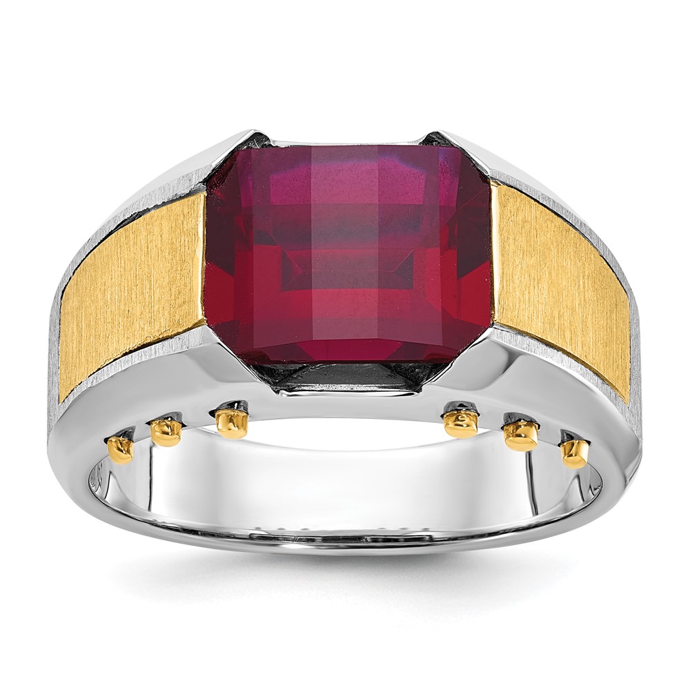 B57951-4WYGA.jpg 14k Two-tone IBGoodman Men's Created Garnet Complete Ring - Image 1