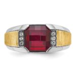 IBGoodman 14k Two-tone Men's Polished and Satin Lab Created Garnet and AA Quality Diamond Ring - Image 4