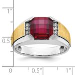IBGoodman 14k Two-tone Men's Polished and Satin Lab Created Garnet and AA Quality Diamond Ring - Image 2
