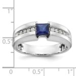 IBGoodman 14k White Gold Men's Polished Lab Created Sapphire and 1/5 Carat AA Quality Diamond Ring - Image 3