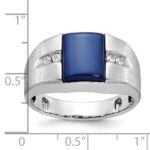 14k White Gold IBGoodman Men's Created Blue Star Sapphire and 1/15 carat Diamond Satin Complete Ring - Image 3