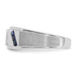14k White Gold IBGoodman Men's Satin Lab Created Sapphire and 1/10 carat Diamond Complete Ring - Image 4