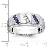 14k White Gold IBGoodman Men's Satin Lab Created Sapphire and 1/10 carat Diamond Complete Ring - Image 2
