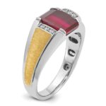 14k Two-tone IBGoodman Men's Satin Created Ruby and 1/20 carat Diamond Complete Ring - Image 8