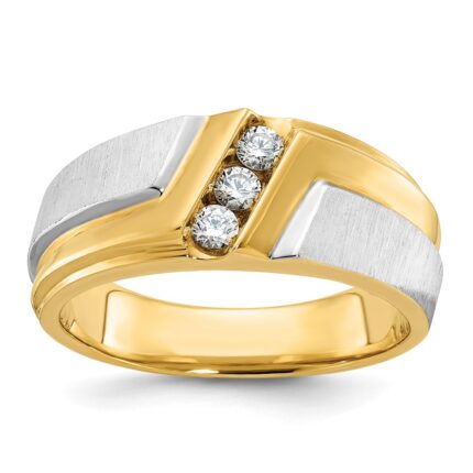 IBGoodman 14k Two-tone Men's Polished Satin and Grooved 3-Stone Ring Mounting