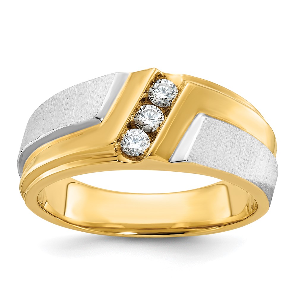 B58008-4YWAA.jpg IBGoodman 14k Two-tone Men's Polished Satin and Grooved 3-Stone Ring Mounting - Image 1