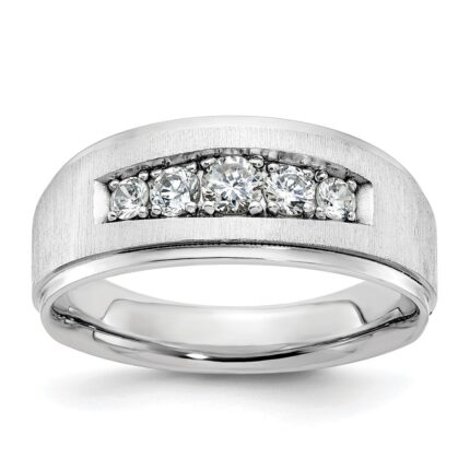 IBGoodman 14k White Gold 1/2 carat Lab Grown Diamond VS/SI+ G+ Complete Polished and Brushed Five Stone Men's Ring