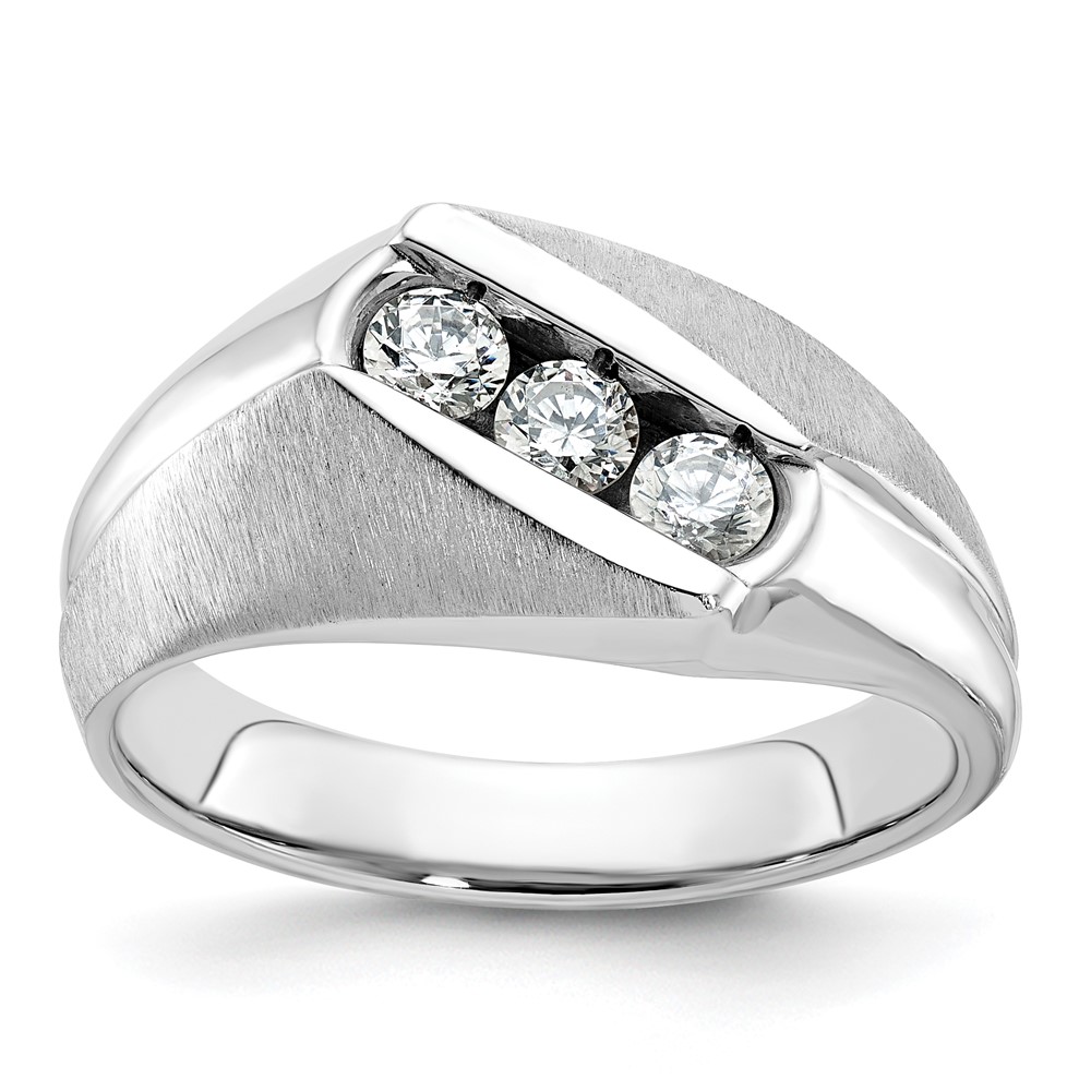 B58172-4WAA.jpg IBGoodman 14k White Gold Men's Polished and Satin 3-Stone 1/2 Carat AA Quality Diamond Ring - Image 1
