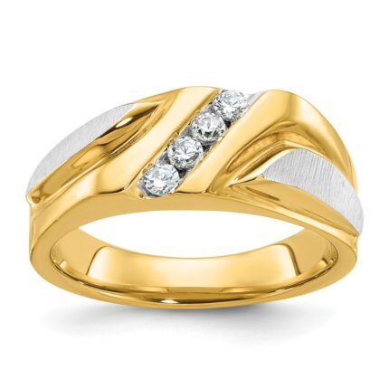 IBGoodman 14k Two-tone Men's Polished Satin and Grooved 4-Stone Ring Mounting