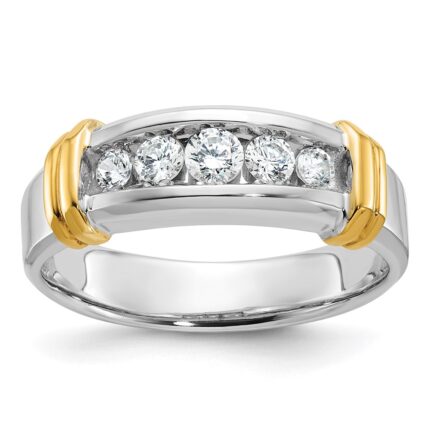 IBGoodman 14k Two-tone 1/2 carat Lab Grown Diamond VS/SI+ G+ Five Stone Complete Polished Men's Ring
