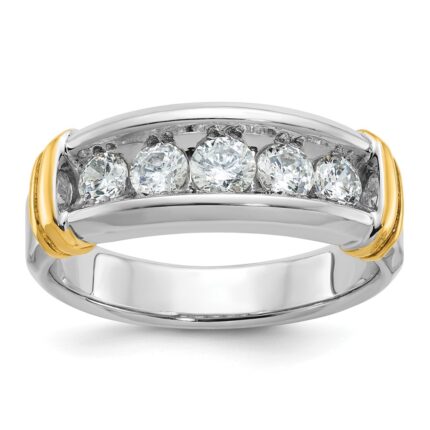 IBGoodman 14k Two-tone Men's Polished and Grooved 5-Stone 1 Carat AA Quality Diamond Ring