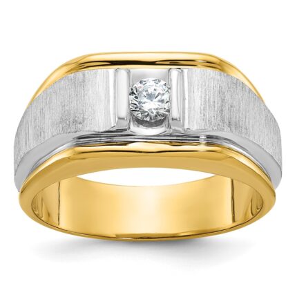 14k Two-tone IBGoodman Men's Polished and Satin 1/4 carat Diamond Complete Ring