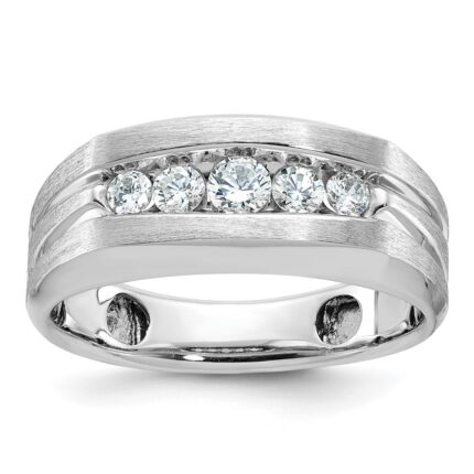 IBGoodman 14k White Gold Men's Polished and Brushed 5-Stone 1/2 Carat AA Quality Diamond Ring