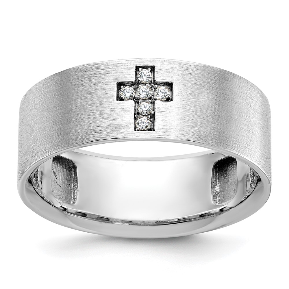 B58773-4WAA-7.jpg IBGoodman 14k White Gold 1/20 carat Lab Grown Diamond VS/SI+ G+ Complete Satin Cross Men's Ring - Image 1