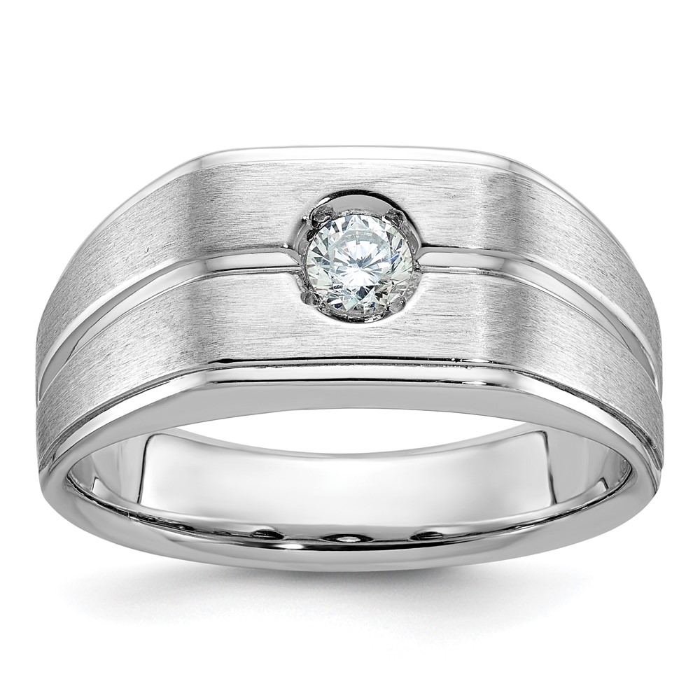 B58844-4WAA-1.jpg 14k White Gold IBGoodman Men's Polished and Satin 1/5 carat Diamond Complete Ring - Image 1