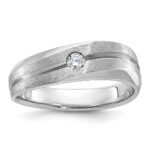 14k White Gold IBGoodman Men's Polished and Satin 1/10 carat Diamond Complete Ring