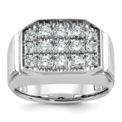 IBGoodman 14k White Gold Men's Polished and Satin 1 1/5 Carat AA Quality Diamond Cluster Ring