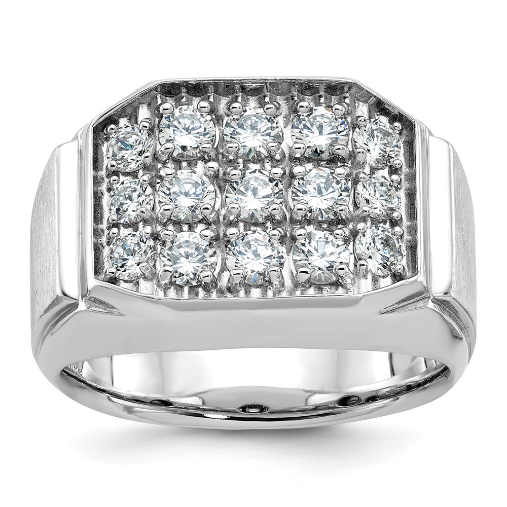 B58928-4WAA-1.jpg IBGoodman 14k White Gold Men's Polished and Satin 1 1/5 Carat AA Quality Diamond Cluster Ring - Image 1