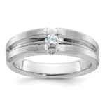 14k White Gold IBGoodman Men's Polished and Satin 1/6 carat Diamond Complete Ring