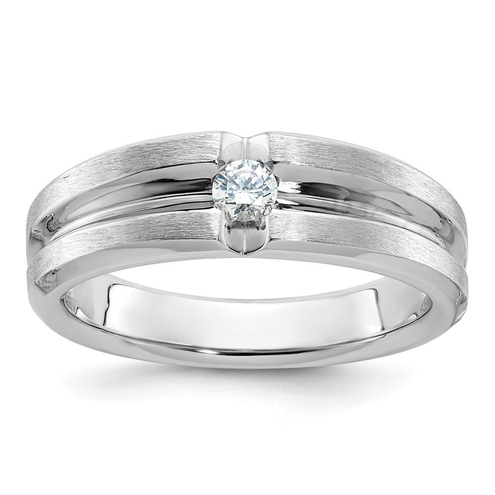 B58938-4WAA-1.jpg 14k White Gold IBGoodman Men's Polished and Satin 1/6 carat Diamond Complete Ring - Image 1