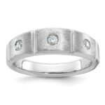 IBGoodman 14k White Gold Men's Polished Satin and Grooved 3-Stone Ring Mounting