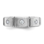 IBGoodman 14k White Gold Men's Polished Satin and Grooved 3-Stone Ring Mounting - Image 6