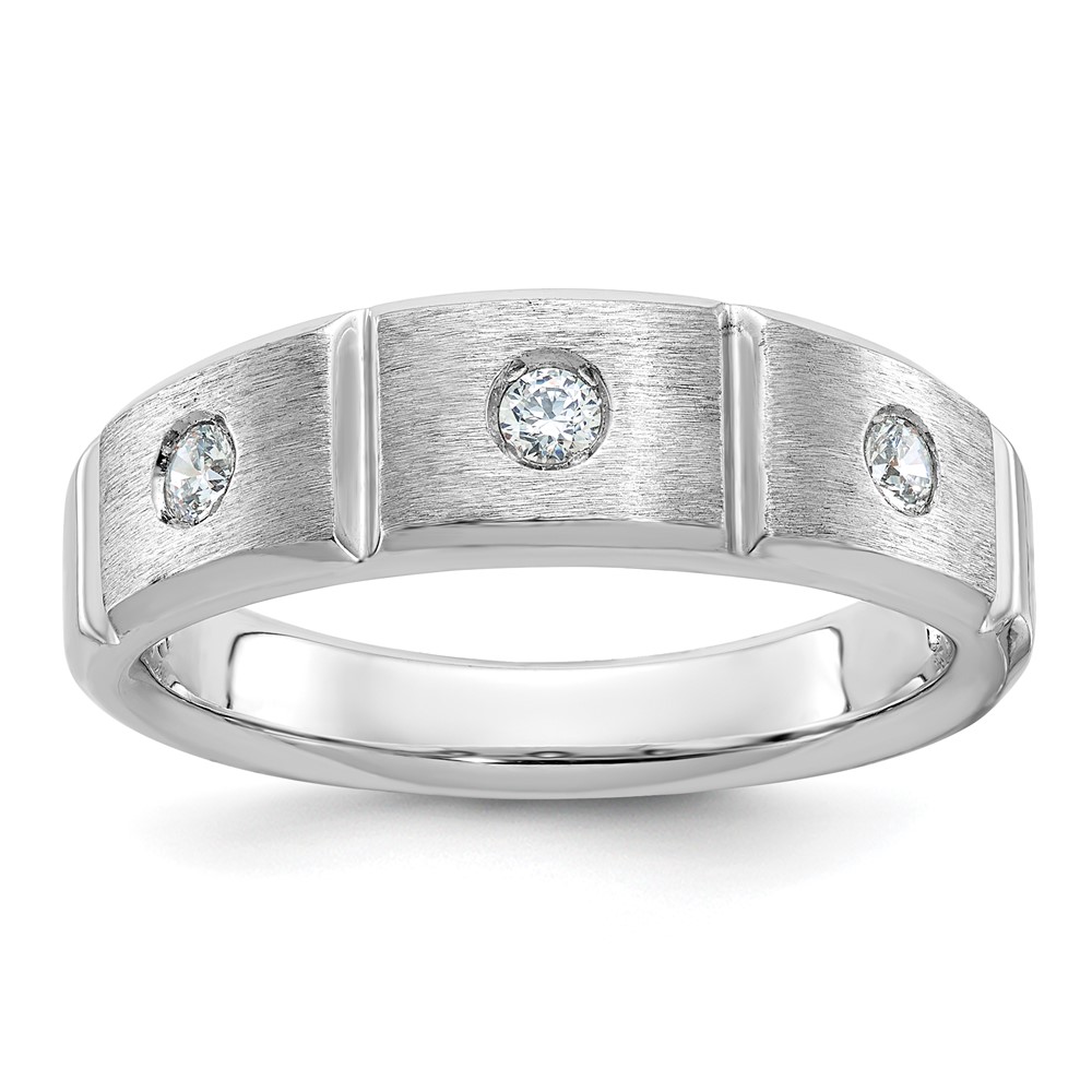 B58945-4WAA.jpg IBGoodman 14k White Gold Men's Polished Satin and Grooved 3-Stone Ring Mounting - Image 1