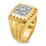 IBGoodman 14k Two-tone Men's Polished Satin and Grooved 1 Carat AA Quality Diamond Cluster Ring - Image 8