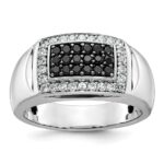 IBGoodman 14k White Gold 3/4 carat Lab Grown Diamond VS/SI+ G+ and Black Mined Diamond Complete Rectangle Cluster Men's Ring