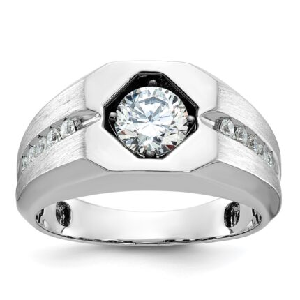 14k White Gold IBGoodman Men's Polished and Satin 1/5 carat Diamond Semi-mount Ring