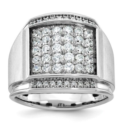 IBGoodman 14k White Gold Men's Polished and Satin 1 1/5 Carat AA Quality Diamond Cluster Ring
