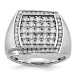 IBGoodman 10k White Gold Men's Polished and Satin 1 1/3 Carat A Quality Diamond Cluster Ring