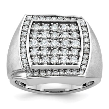 IBGoodman 10k White Gold Men's Polished and Satin 1 1/3 Carat A Quality Diamond Cluster Ring