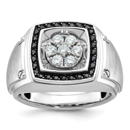 IBGoodman 14k White Gold Men's Polished and Satin Halo Cluster Ring Mounting