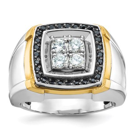 IBGoodman 10k Two-tone Men's Polished 3/4 Carat A Quality Black and White Diamond Square Cluster Ring