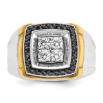 IBGoodman 14k Two-tone Men's Polished 3/4 Carat AA Quality Black and White Diamond Square Cluster Ring - Image 6